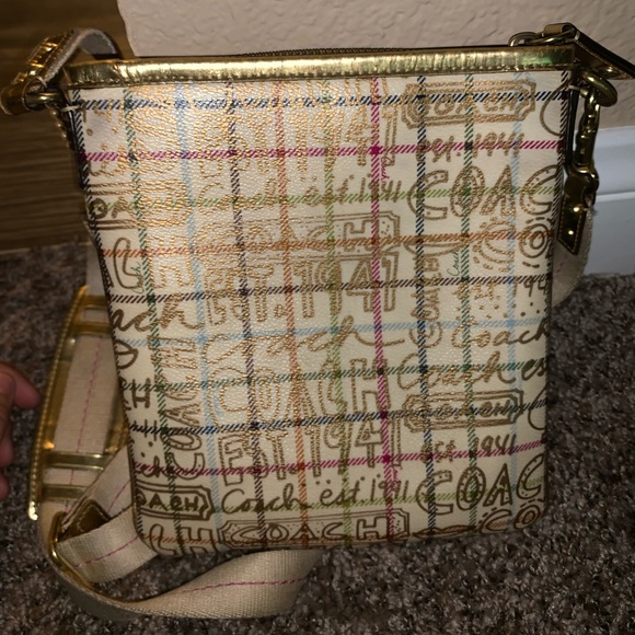 Gold and white Coach Satchel - Picture 3 of 6
